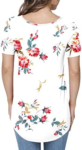 Yarım Gömlek Kadınlar Casual Çiçek Baskı Ekleme Kısa Kollu T Gömlek Askısı V Boyun Düğmesi Bluz Gevşek Üst Yarım Yarım