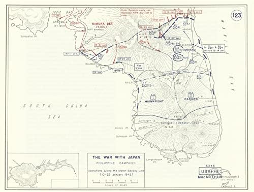 2. Dünya Savaşı. Filipin Kampanyası. 10-25 Ocak 1942 Moron-Abuçay Hattı Operasyonları - 1959 - Eski harita - Antika harita-Eski