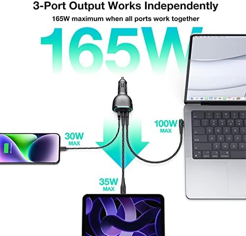 165W USB C Araç Şarj Adaptörü Süper Hızlı Şarj WOTOBEUS PD3. 1 140W / PD3. 0 100W PPS45W QC5+PD 35W PPS25W+30W iPhone 14