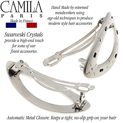 Camila Paris GA250 Kızlar için 3.25 inç Oval Saç Tokası Klipsi, Metal Gümüş, Kadınlar için Fransız saç aksesuarları, Swarovski