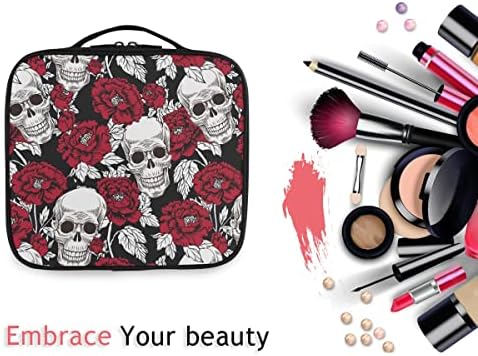 MNSRUU Kadın Makyaj çantası Çiçekler ve Kafatasları Desen makyaj çanta düzenleyici Seyahat kozmetik çantası Genç Kız için