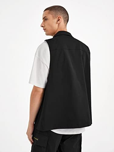 Erkekler için NINQ Ceketler - Erkekler Flap Cep Zip Up Yelek Ceket (Renk: Siyah, Boyut: Büyük)