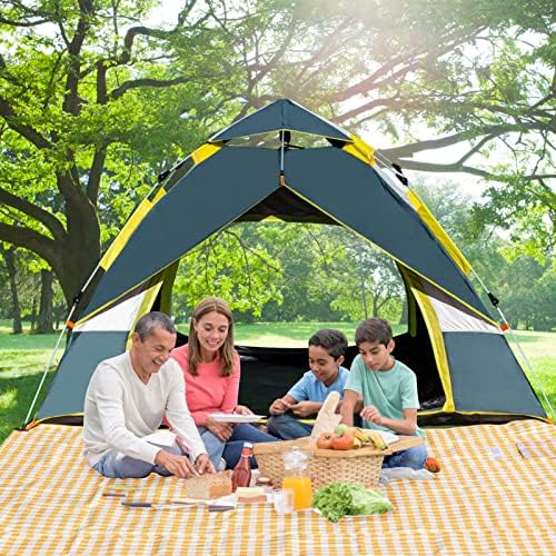 2 Kişi Kamp Çadırları, piknik örtüsü ve Taşıma Çantası ile Su Geçirmez Aile Kamp Çadırları, Anında Kolay Çift Katmanlı Anti-UV