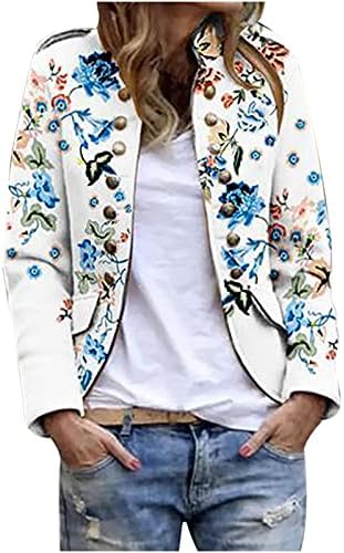 Kadın Retro Çiçek Ceket, bayan Kruvaze Rahat Kısa Bombacı Blazer Ceket Bombacı Bluz Ceket Tops