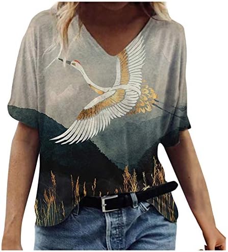 Yubnlvae Gevşek Fit Nefes Günlük Kısa Kollu Moda Rahat Tişörtü Kadınlar için Kare Boyun Tişörtü Yaz Çizgili