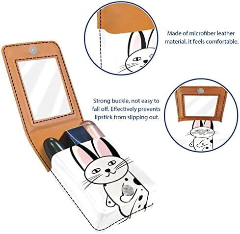 ORYUEKAN Mini Makyaj aynalı çanta, Debriyaj Çanta Deri Ruj Kılıfı, Karikatür Hayvan Siyah Beyaz Tavşan