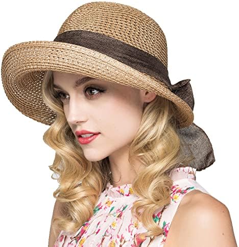 Cyıecw Kadın Disket Güneş Şapka Moda Yaz Geniş Ağız Kap BeachStraw Şapka UV UPF50 Seyahat Packable Pamuk