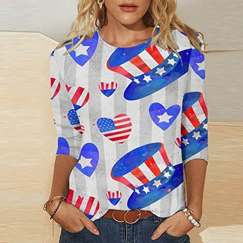 ABD Bayrağı Yıldız Grafik Bluzlar Bayan Sonbahar Yaz 3/4 Kollu Tekne Boyun Casual Tops Gömlek Bayanlar 2023 Elbise TW