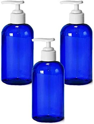 Grand Parfums 8 Oz Boş Mavi Plastik Pompa Şişeleri Losyon Pompası Sabunluk Şişeleri w / Beyaz Pompalar, Şampuan, Sabun, Jel,