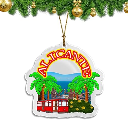 İspanya Alicante, Noel Süs Şeffaf Akrilik Çift Taraflı Ağacı Dekorasyon Kolye Seyahat Hatıra Turist Koleksiyonu Kişiselleştirilmiş