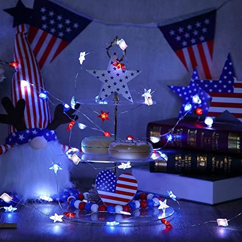 OVS4U 2 Paket 19.7 Ft 4 Temmuz Amerikan Bayrağı dize ışıkları, Bağımsızlık Günü Dekoru Yıldız dize ışıkları, İç Mekan Dış