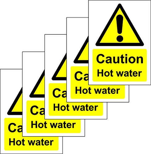 Dikkat Sıcak Su Güvenliği İşareti-Kendinden yapışkanlı etiket 100mm x 75mm (5'li PAKET çıkartma)
