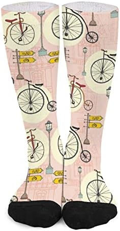 Retro bisiklet ve sokak lambaları baskılı renk Eşleştirme çorap atletik diz Yüksek çorap kadın erkek
