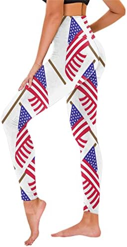 Kadınlar için yüksek Belli Tayt Bağımsızlık Günü Olmayan See Through Opak İnce Karın Kontrol ABD Bayrağı egzersiz pantolonları
