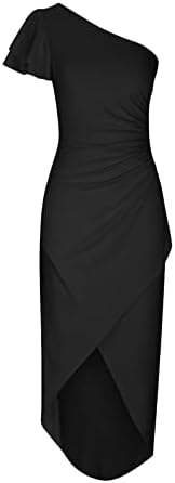 lcepcy Bir Omuz Fırfır Yüksek Düşük Kokteyl Elbiseleri Kadınlar için Rcuhed Akşam Parti Elbise 2023 Yaz Zarif Balo Elbise