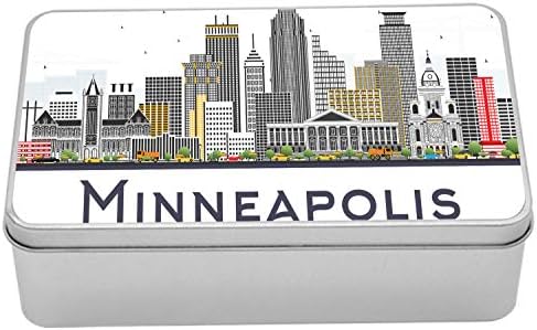 Ambesonne Minnesota Metal Kutu, Minneapolis'te Bir Caddenin Yüksek Detaylı Cephelere Sahip Görüntüsü, Çok Amaçlı Dikdörtgen