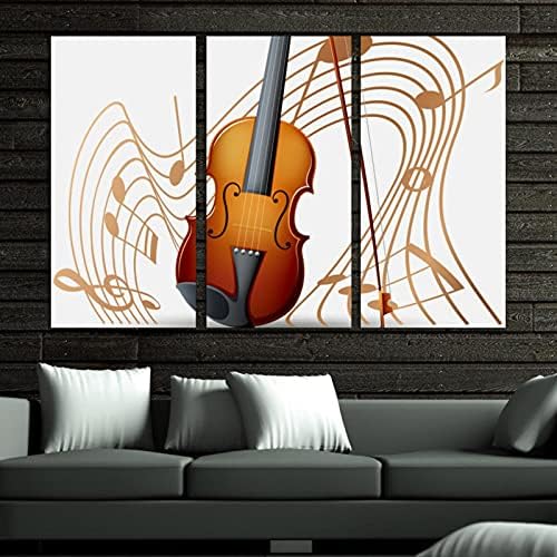 Oturma Odası için duvar Sanatı, Tuval Üzerine Yağlıboya Büyük Çerçeveli Keman Müzik Notaları ile Sanat Ev yatak odası dekoru