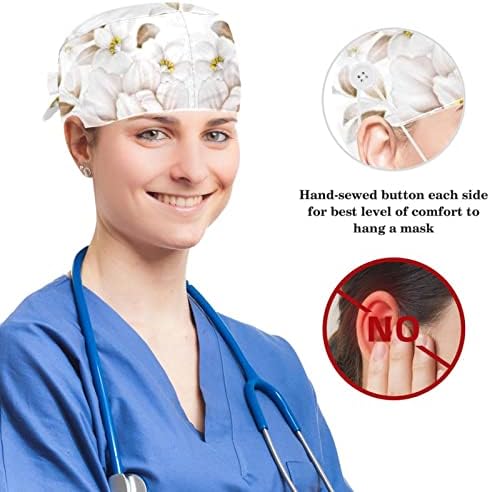 VIOQXI Geometrik Çiçek Kabarık Çalışma Kap kurdele ile Kadınlar için Uzun Saç, Ayarlanabilir Cerrahi Şapka ve Yay saç bandı