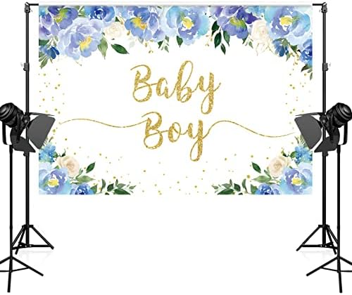 Maijoeyy 7x5ft Lacivert Çiçek Erkek Bebek Zemin Altın Nokta Bebek Duş Zemin Çocuk için