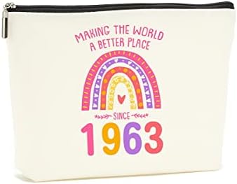 1963'ten Beri Dünyayı daha iyi bir yer Haline Getirmek Makyaj Çantası Boho Gökkuşağı Kozmetik Çantası Kadınlar için 60. Doğum