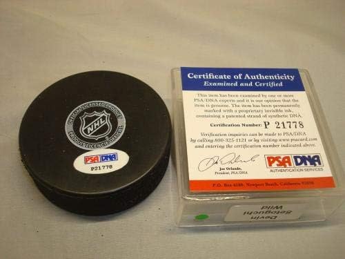 Devin Setoguchi İmzalı Minnesota Vahşi Hokey Diski İmzalı PSA / DNA COA 1A İmzalı NHL Diskleri