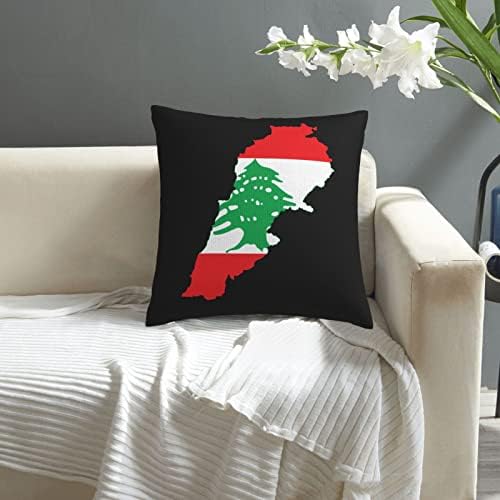 Lübnan Bayrağı Harita Yumuşak Rahat Çift Taraflı Peluş Yastık Kılıfı ile Güçlü Ev Pratiklik 18X18 inç