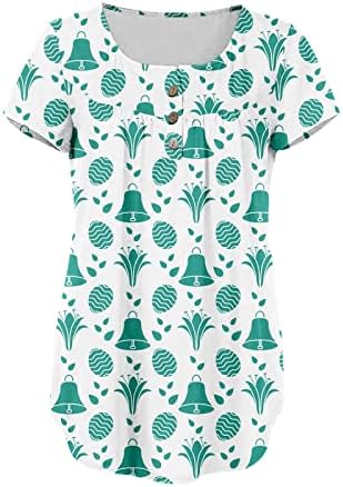 Paskalya Gömlek Kadınlar için Sevimli Tavşan Grafik Gömlek O Boyun Moda Bluz Tunik Tees Gevşek Kısa Kollu Tişörtleri Tops
