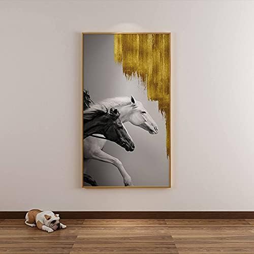 BKSTJ Soyut Hayvan Elle Çizilmiş İki At Yağlıboya Tuval Üzerine Dekoratif Tasarım Duvar Sanatı Oturma Odası Yatak Odası Ofis