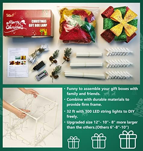 Urvoix Noel ışıklı hediye kutuları, uzaktan kumandalı 100 LED ışık, Kapalı açık Noel ağacı hediye kutuları süsleri için 3