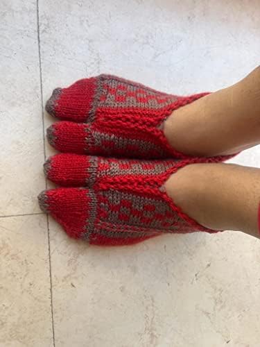 P. Dadimaa El Yapımı Yün Çorap (El Örme ) Ücretsiz Boyut Kadın Dokuma Ayak Bileği Uzunluğu Başparmak Çorap Renkli
