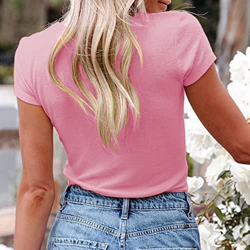 Kadın Düz Renk Düğme Aşağı V Boyun Bluz Kısa Kollu Gömlek Yaz Casual Büyük Boy T-Shirt Moda Tunik Üstleri