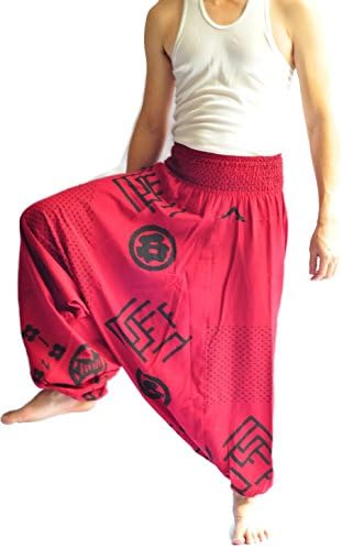 Baggy Yoga Hippi Boho Aladdin Alibaba Harem Pantolon Bir Boyut El Yapımı Kırmızı