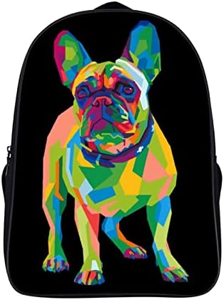 Renkli Fransız Bulldog seyahat sırt çantası Estetik Sırt Çantası Ağır Daypacks Omuz İş Çantası Erkekler Okul Kadınlar için