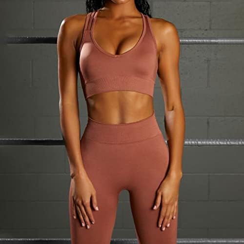 MMLLZEL Kadın Spor Seti Spor Giyim Dikişsiz Yoga Egzersiz Spor Spor Kırpma Üst Yüksek Bel Tayt Takım Elbise (Renk: C, Boyutu: