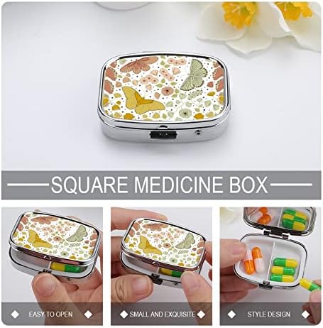 Hap Kutusu Kelebekler Çiçekler Desen Kare Şeklinde İlaç tablet kılıfı Taşınabilir Pillbox Vitamin Konteyner Organizatör Hap