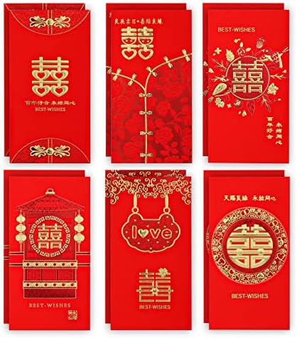 12 adet Düğün Kırmızı Zarflar, Çin Kırmızı Zarflar Hong Bao Şanslı Para Zarfları Lai, Xi ile Nakit Cepleri ve Düğün Gelin