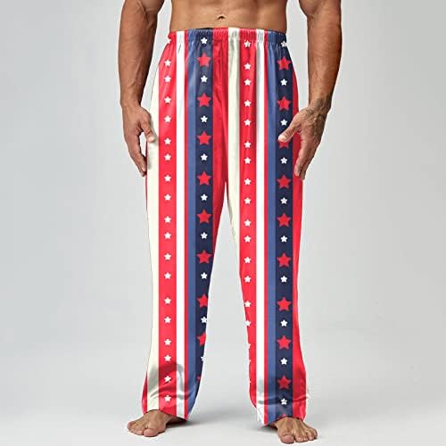 Amerikan Bayrağı Pijama Pantolon Yaz Hafif Uzun Pj Dipleri Elastik Bel Geniş Bacaklar 4th Temmuz Salonu Pantolon cep