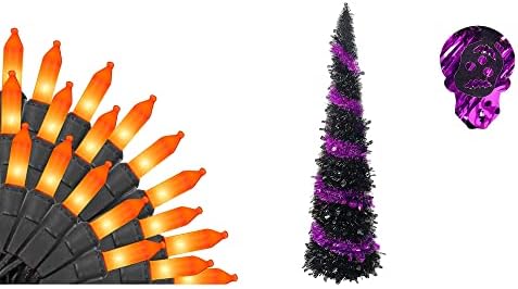 FUNPENY 5FT Cadılar Bayramı katlanabilir Pop Up cicili bicili ağacı + Cadılar Bayramı 150 sayısı Mini dize ışıkları