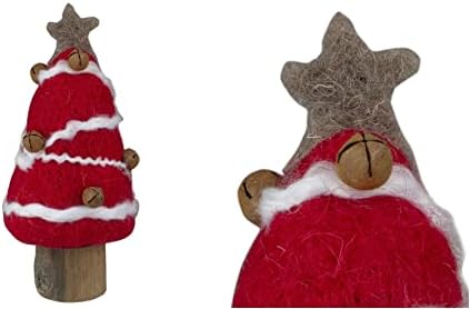 6 Kırmızı Beyaz Noel Ağacı Rustik Jingle Bells Masa Dekoru - cc