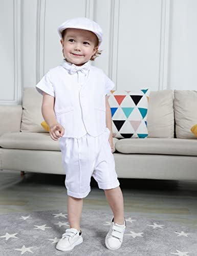 A & J tasarım Bebek Boys Giyim Seti, 4 adet Beyefendi Takım Elbise Gömlek ve Şort ve Yelek ve Şapka (18 Ay-3 Yıl)