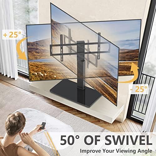 50-86 inç Düz Panel veya Kavisli Ekran TV'ler için Evrensel TV Sehpası Tabanı, Döner Montajlı Masa Üstü TV Sehpası, 3 Seviye