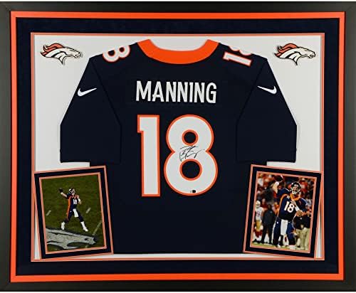 Peyton Manning Denver Broncos Deluxe Çerçeveli İmzalı Lacivert Nike Elite Forması-İmzalı NFL Formaları