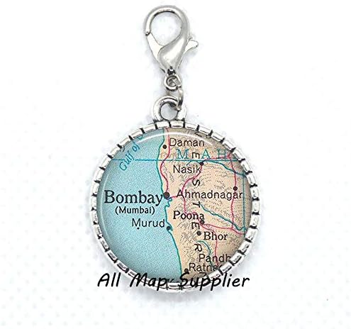 Moda Fermuar Çekme Bombay haritası Fermuar Çekme, Mumbai haritası ıstakoz kanca harita Mücevher harita Takı, Hindistan Fermuar
