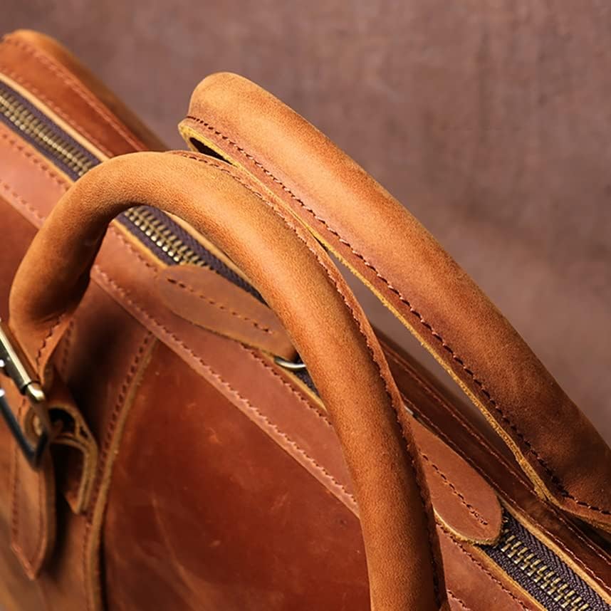 BVGDDS Vintage Çanta Evrak Çantası Erkek Omuz Erkek Çanta Hakiki Deri Kahverengi Rahat 15.6 İnç Laptop çantası (Renk: A,