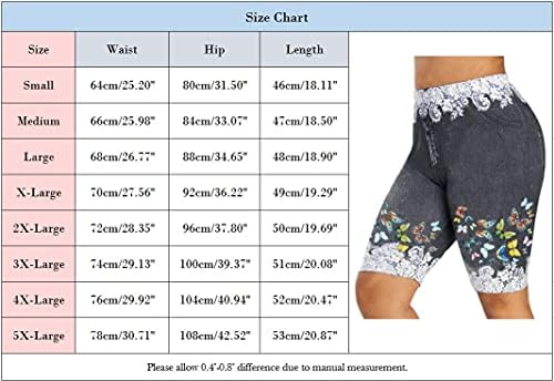 SGASY Kadın Artı Boyutu Baskılı Streç Kot Şort Rahat Yüksek Bel Skinny Jeans Kırpılmış