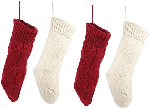 NUOBESTY Büyük Tığ Örme Noel Çorapları: 4 adet Jumbo Çorap Hediyeler Çanta Noel Ağacı Süsleme Kişiselleştirilmiş Noel Şömine