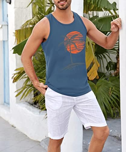 Damorong Erkek Kolsuz Tankı Üstleri Egzersiz spor forma Palmiye Ağacı Vintage Tarzı T-Shirt