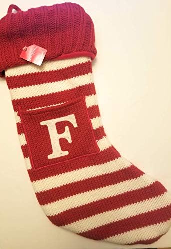 Noel Tatili Kırmızı ve Beyaz Kalın Örgü Çorap Monogram Mektup F 19 Tatil Dekoratif
