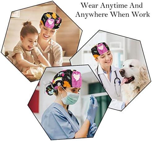 Düğmeli Kadınlar için Tıbbi Kapaklar Uzun Saç, 2 Parça Ayarlanabilir Çalışma Kapağı, Kedi Hayvan Çok Renkli