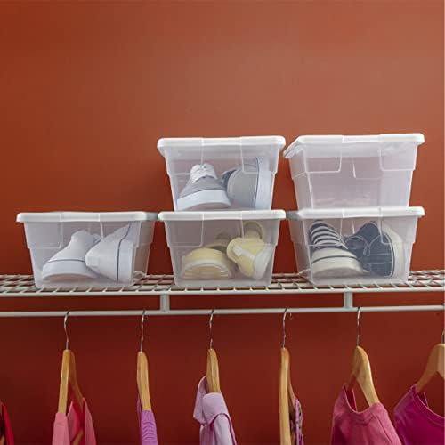 Sterilite 6 Quart Şeffaf Plastik İstiflenebilir Saklama Kabı Kutusu Kutusu Tote Snap-Close Beyaz Kapaklı Organizasyon Çözümü